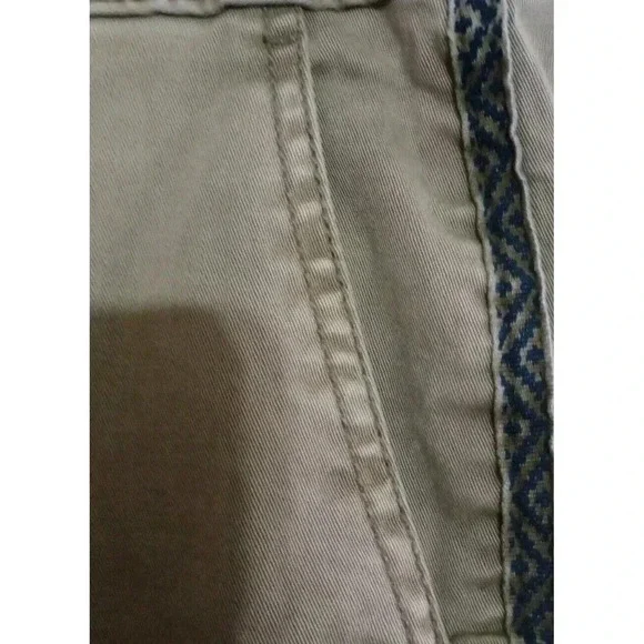Anthropologie Chino Pants Embroidered Side Stripe Straight Leg Olive Green Sz 27 - Picture 7 of 9
